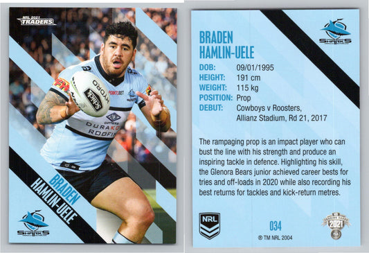 Card # 034 Braden Hamlin-Uele NRL 2021 Traders Sharks