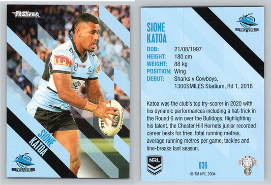Card # 036 Sione Katoa NRL 2021 Traders Sharks
