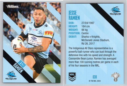 Card # 038 Jesse Ramien NRL 2021 Traders Sharks