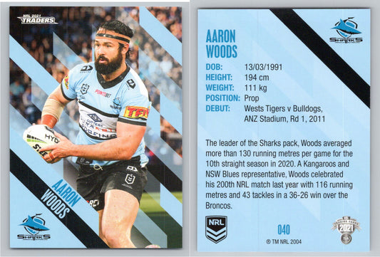 Card # 040 Aaron Woods NRL 2021 Traders Sharks