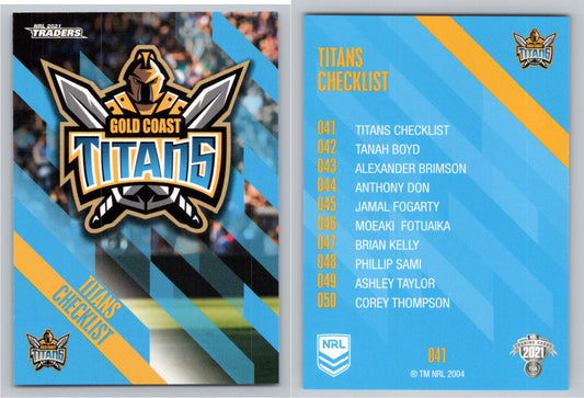 Card # 041 Titans Checklist NRL 2021 Traders Titans