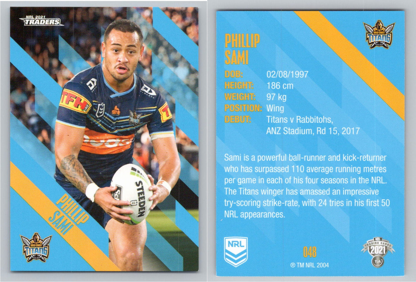 Card # 048 Phillip Sami NRL 2021 Traders Titans