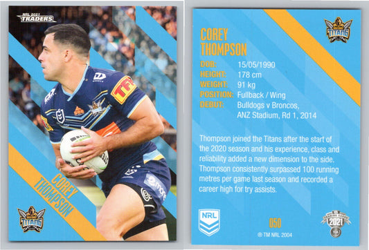 Card # 050 Corey Thompson NRL 2021 Traders Titans