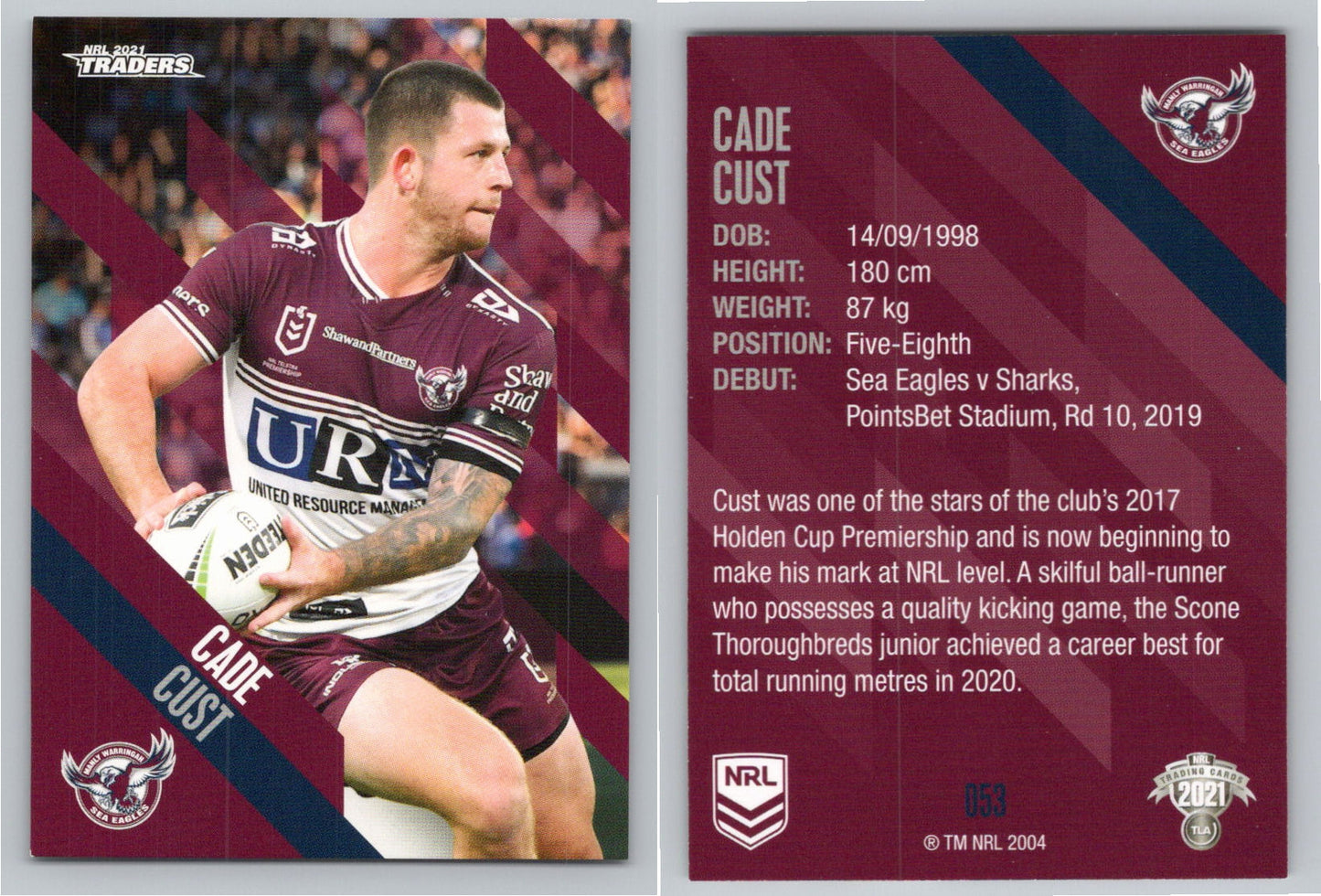 Card # 053 Cade Cust NRL 2021 Traders Sea Eagles