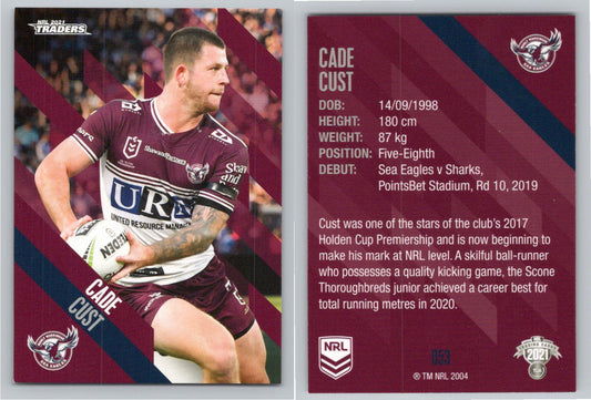 Card # 053 Cade Cust NRL 2021 Traders Sea Eagles