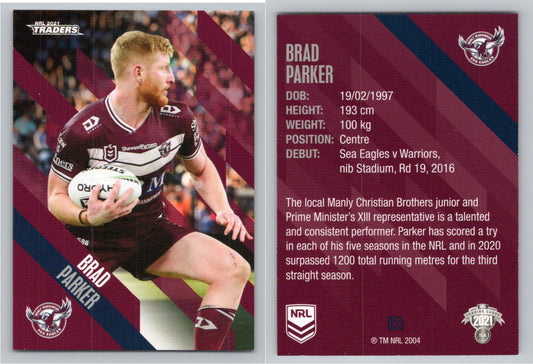 Card # 055 Brad Parker NRL 2021 Traders Sea Eagles