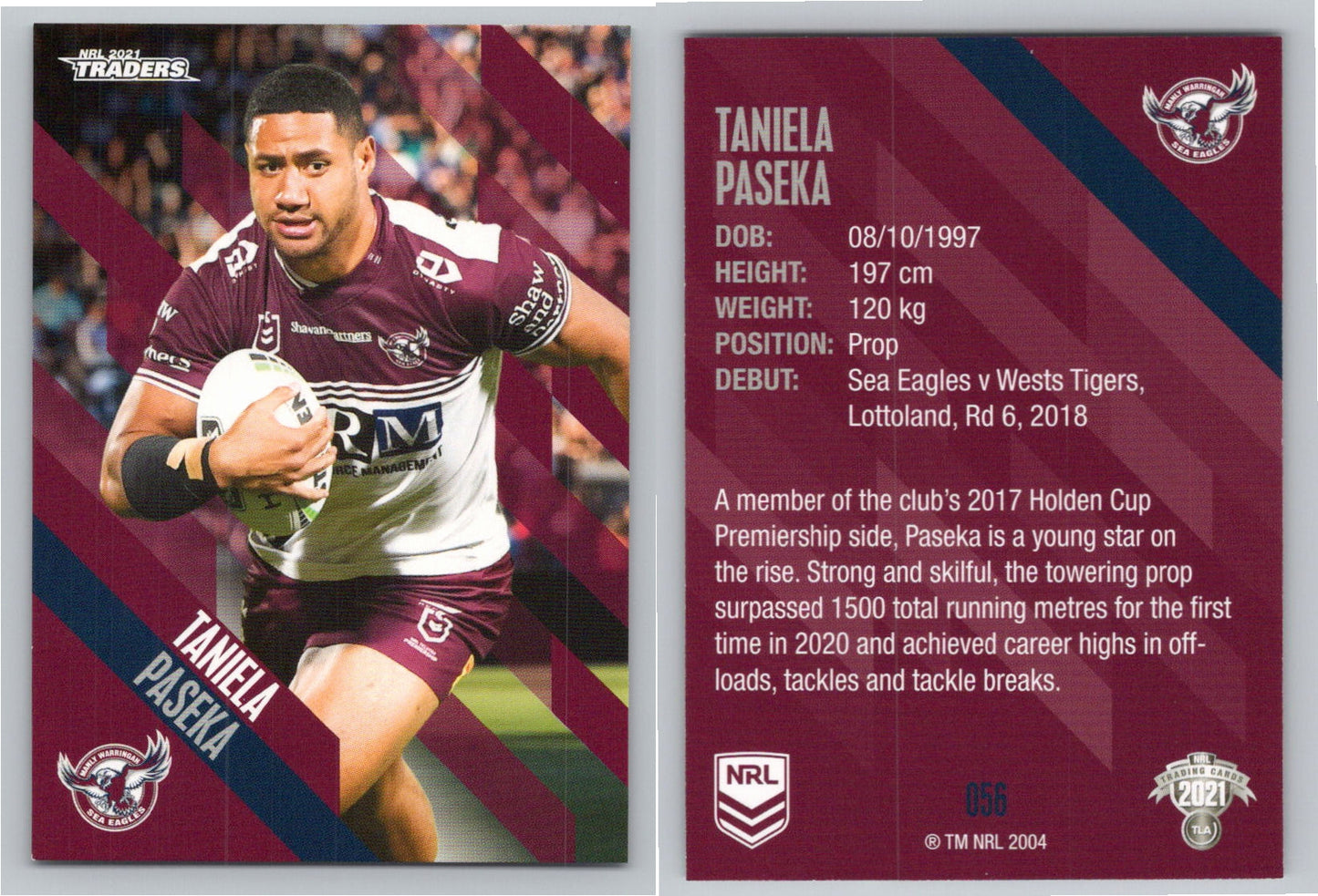 Card # 056 Taniela Paseka NRL 2021 Traders Sea Eagles