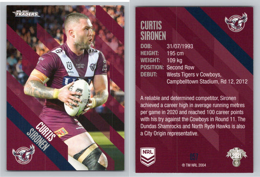 Card # 057 Curtis Sironen NRL 2021 Traders Sea Eagles