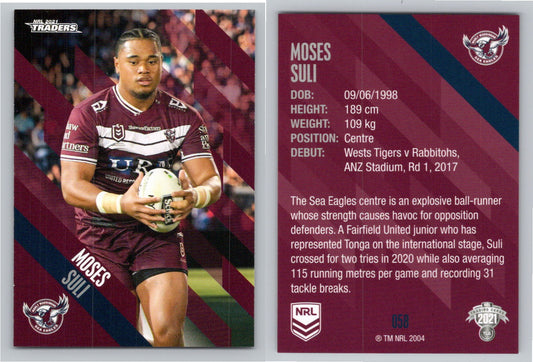 Card # 058 Moses Suli NRL 2021 Traders Sea Eagles