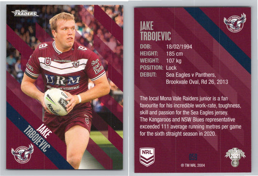Card # 059 Jake Trbojevic NRL 2021 Traders Sea Eagles