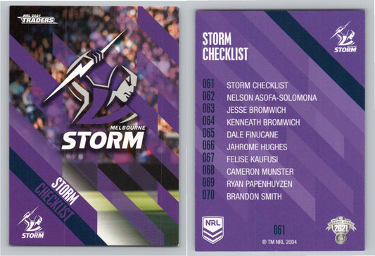 Card # 061 Storm Checklist NRL 2021 Traders Storm
