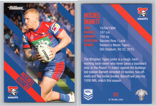 Card # 072 Mitchell Barnett NRL 2021 Traders Knights