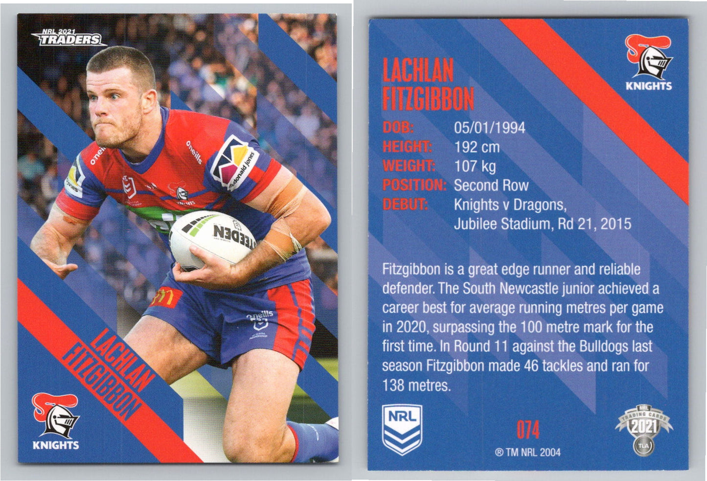 Card # 074 Lachlan Fitzgibbon NRL 2021 Traders Knights