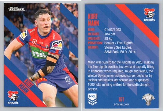 Card # 077 Kurt Mann NRL 2021 Traders Knights