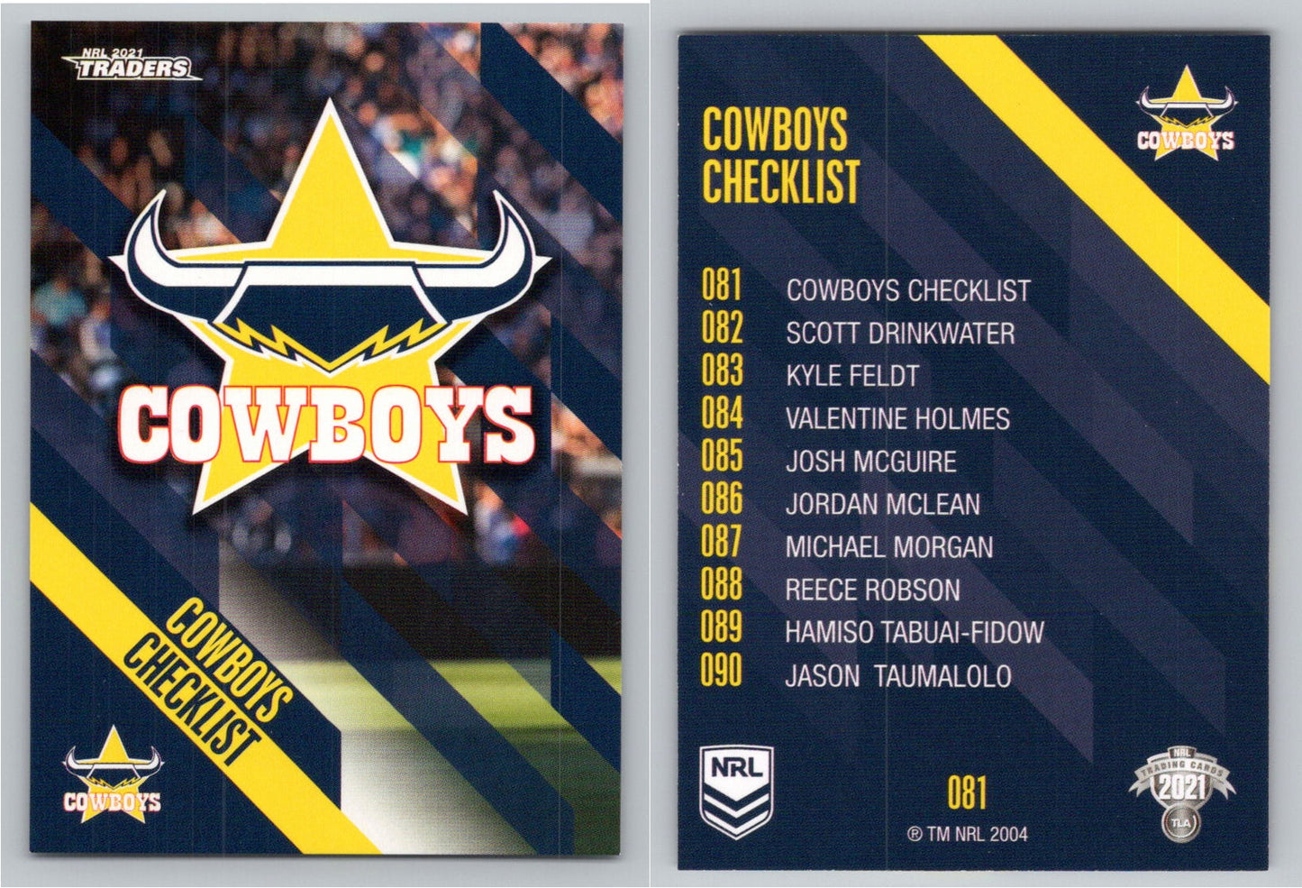 Card # 081 Cowboys Checklist NRL 2021 Traders Cowboys