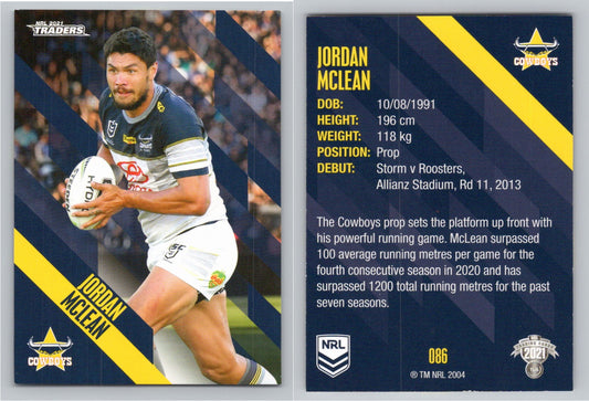 Card # 086 Jordan McLean NRL 2021 Traders Cowboys