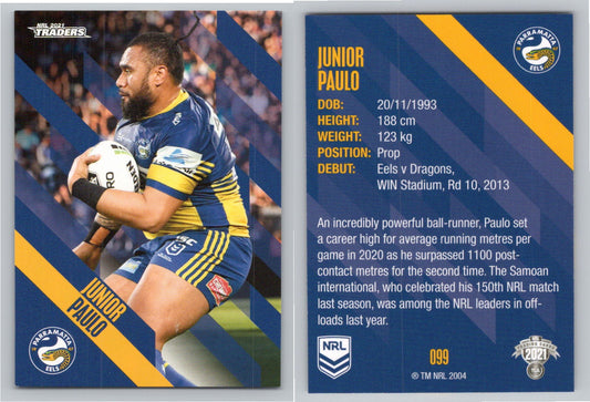 Card # 099 Junior Paulo NRL 2021 Traders Eels