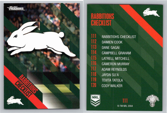 Card # 111 Rabbitohs Checklist NRL 2021 Traders Rabbitohs