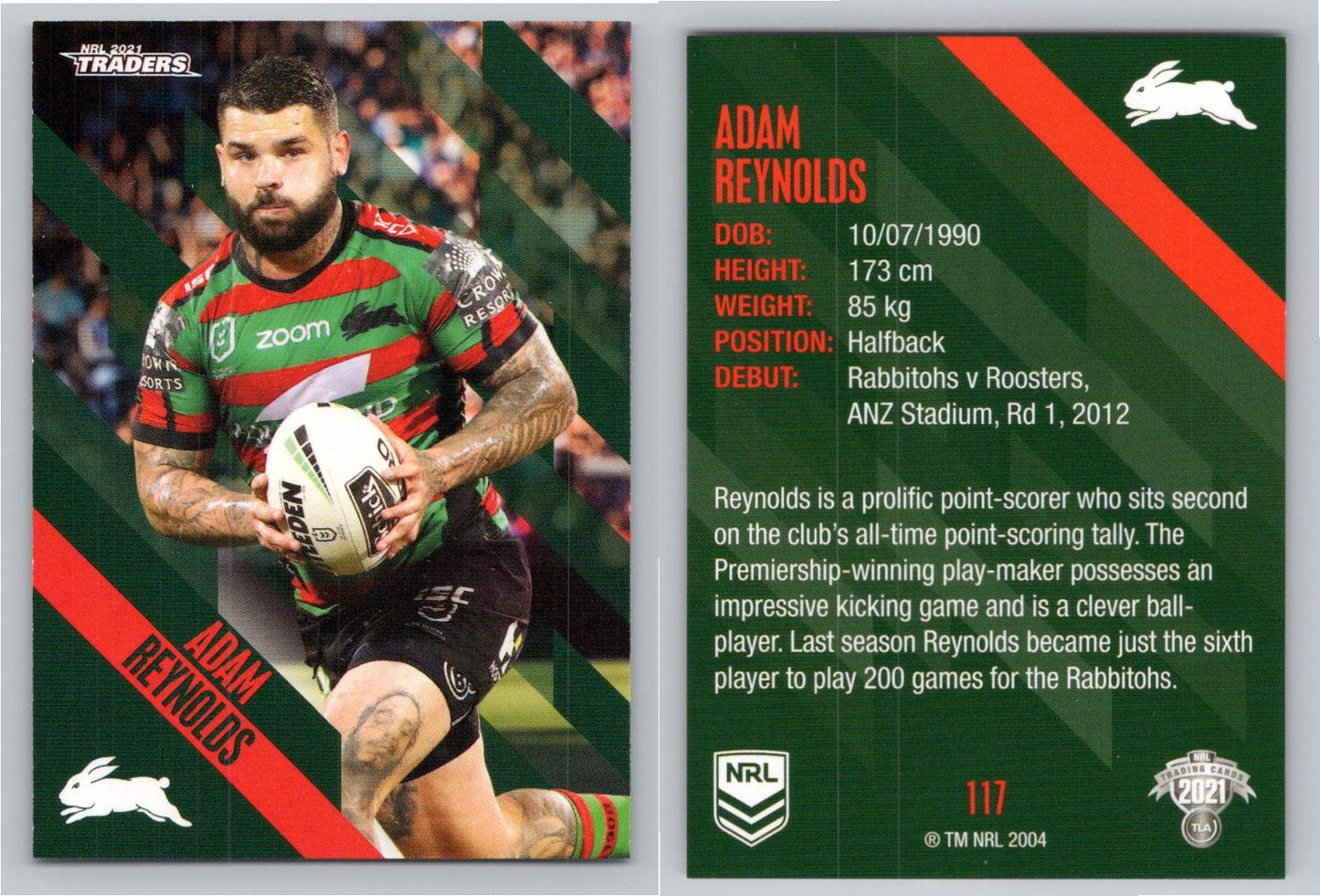 Card # 117 Adam Reynolds NRL 2021 Traders Rabbitohs