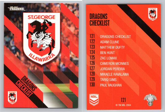 Card # 121 Dragons Checklist NRL 2021 Traders Dragons
