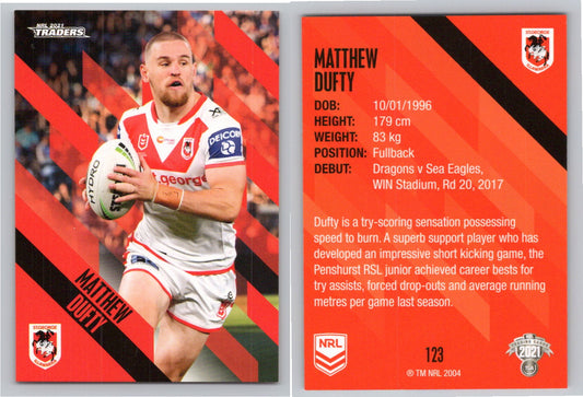 Card # 123 Matthew Dufty NRL 2021 Traders Dragons