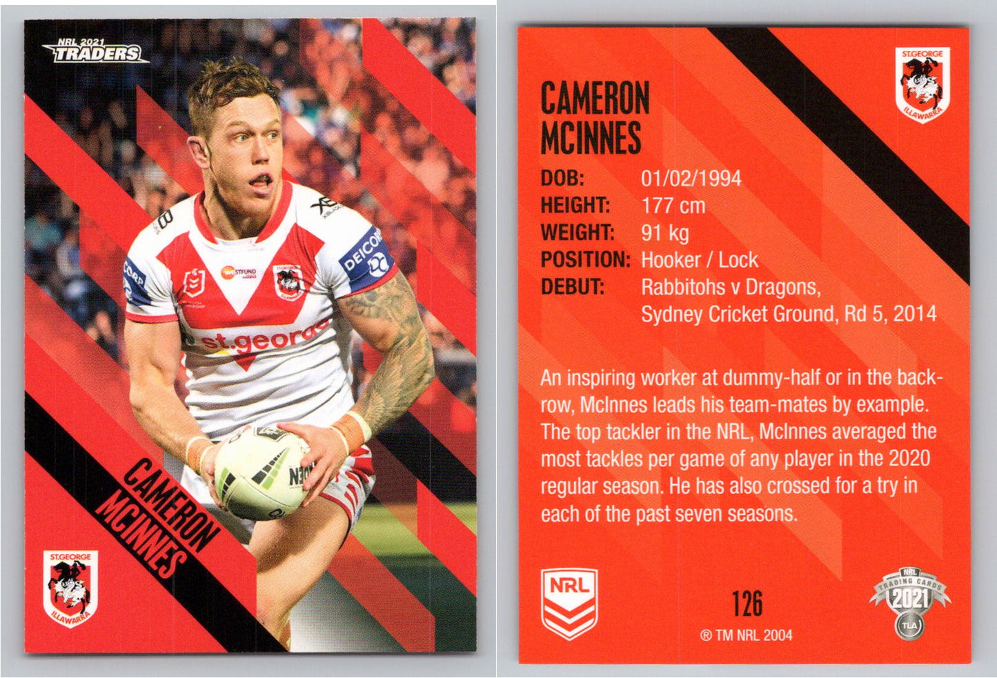 Card # 126 Cameron McInnes NRL 2021 Traders Dragons