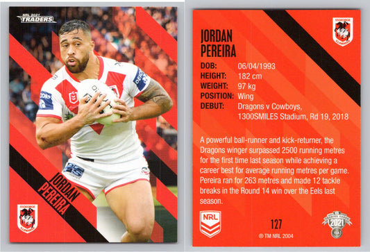 Card # 127 Jordan Pereira NRL 2021 Traders Dragons