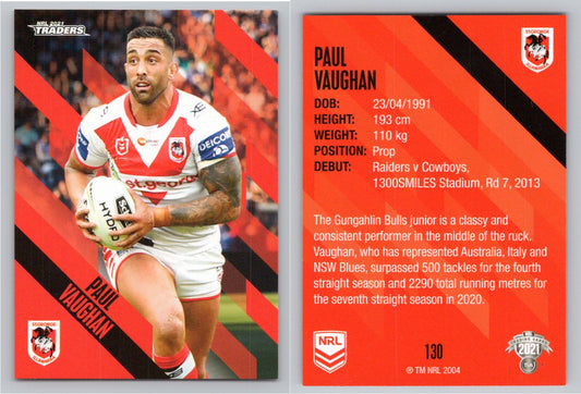 Card # 130 Paul Vaughan NRL 2021 Traders Dragons
