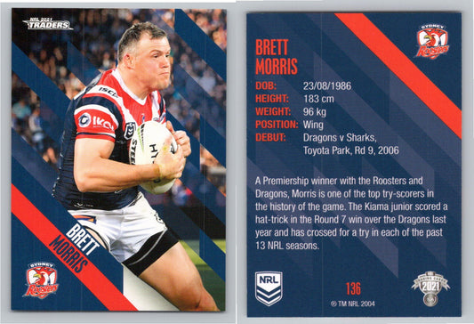 Card # 136 Brett Morris NRL 2021 Traders Roosters