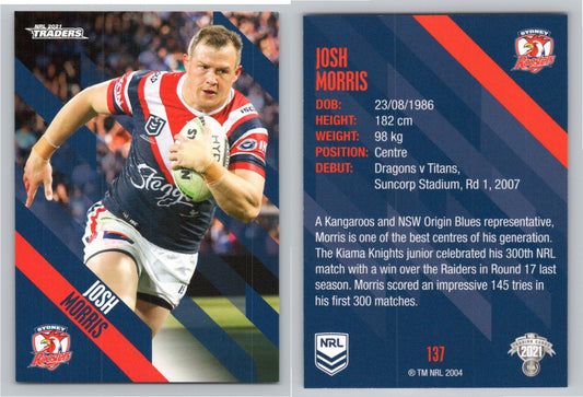 Card # 137 Josh Morris NRL 2021 Traders Roosters