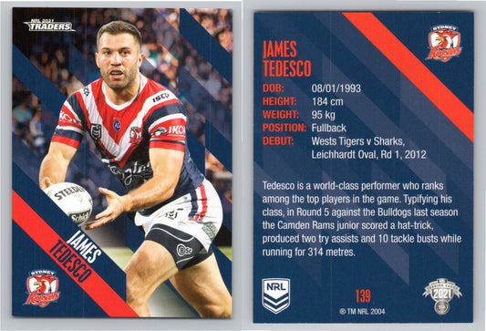 Card # 139 James Tedesco NRL 2021 Traders Roosters