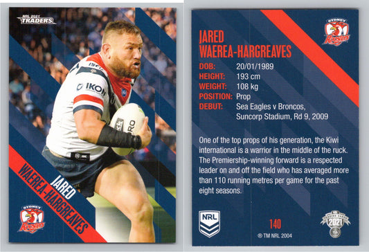 Card # 140 Jared Waerea-Hargreaves NRL 2021 Traders Roosters