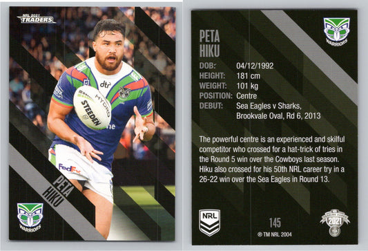 Card # 145 Peta Hiku NRL 2021 Traders Warriors