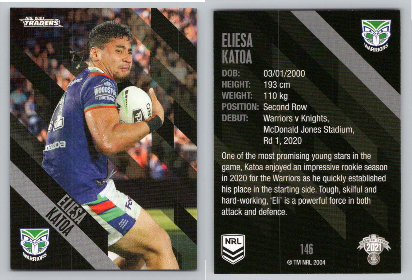 Card # 146 Eliesa Katoa NRL 2021 Traders Warriors