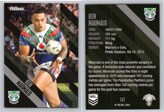 Card # 147 Ken Maumalo NRL 2021 Traders Warriors