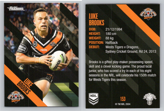 Card # 153 Luke Brooks NRL 2021 Traders Wests Tigers