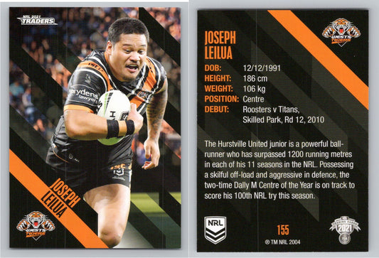 Card # 155 Joseph Leilua NRL 2021 Traders Wests Tigers