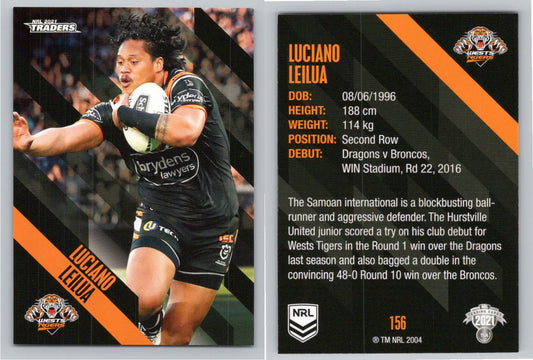 Card # 156 Luciano Leilua NRL 2021 Traders Wests Tigers