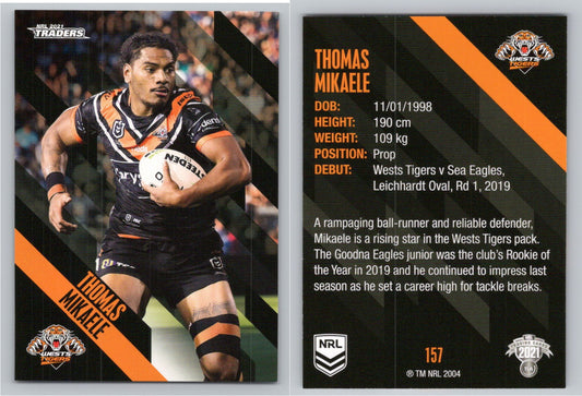 Card # 157 Thomas Mikaele NRL 2021 Traders Wests Tigers
