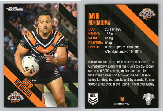 Card # 158 David Nofoaluma NRL 2021 Traders Wests Tigers