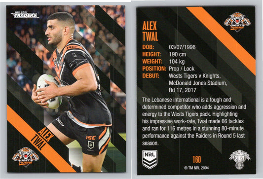 Card # 160 Alex Twal NRL 2021 Traders Wests Tigers