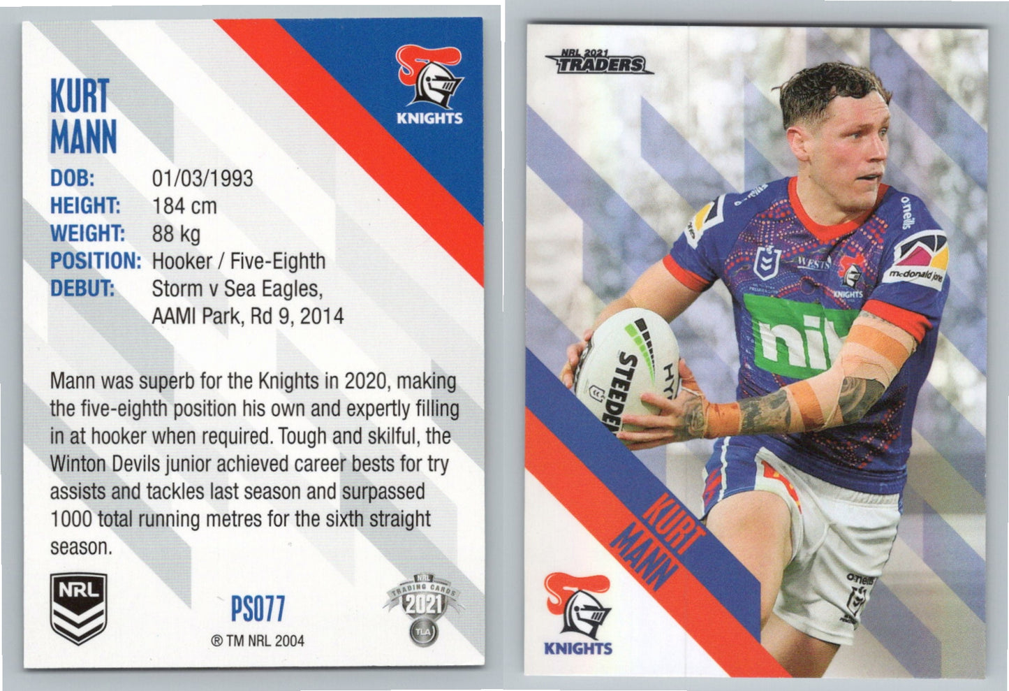 Card #  PS 077 Kurt Mann NRL 2021 Traders Knights