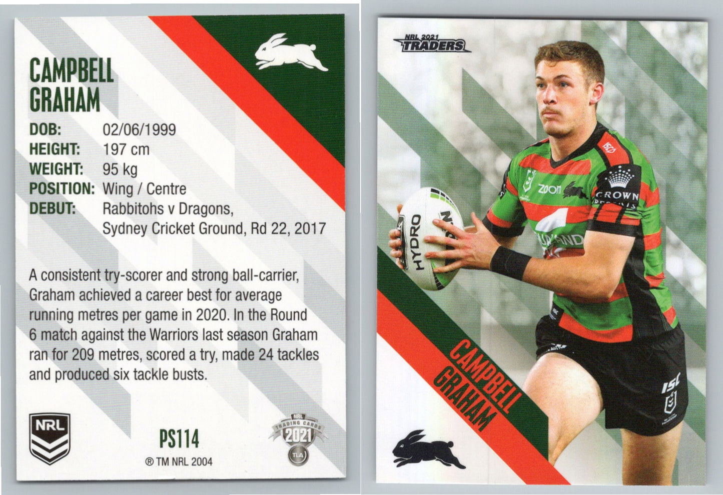 Card # PS 114 Campbell Graham NRL 2021 Traders Rabbitohs