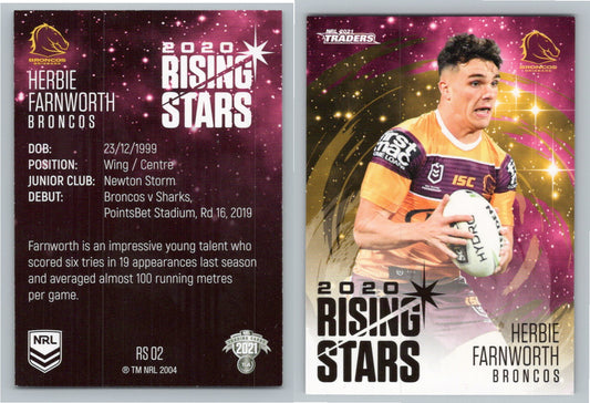 Card # RS 02 Herbie Farnworth Rising Star NRL 2021 Traders