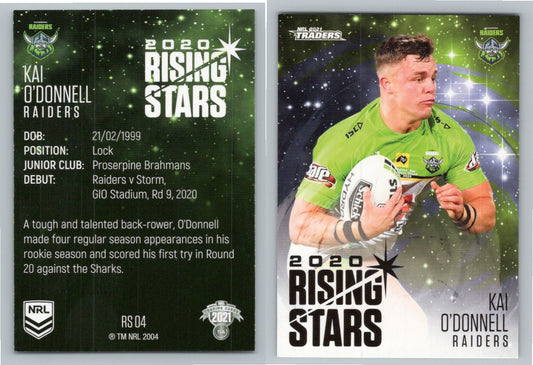 Card # RS 04 Kai O'Donnell Raiders Rising Star NRL 2021 Traders