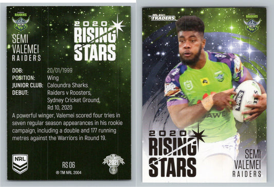 Card # RS 06 Semi Valemei Raiders Rising Star NRL 2021 Traders