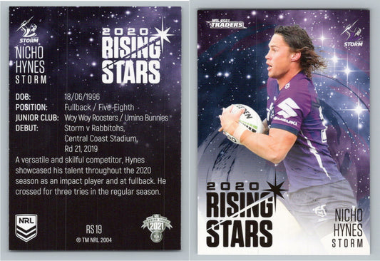 Card # RS 19 Nicho Hynes Storm Rising Star NRL 2021 Traders