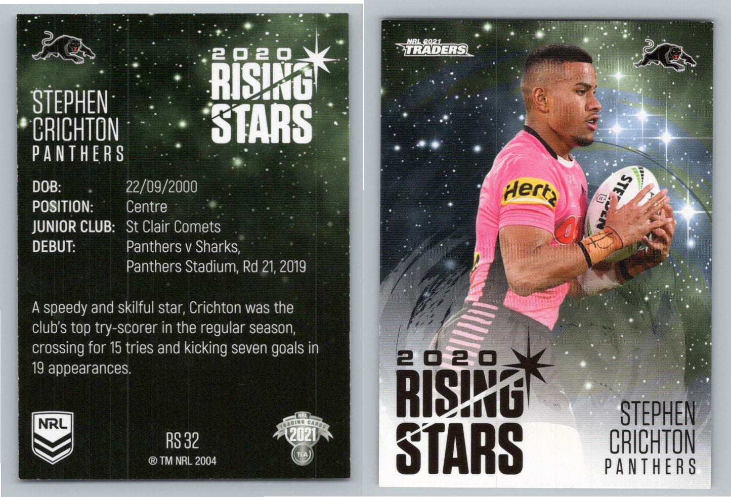 Card # RS 32 Stephen Crichton Panthers Rising Star NRL 2021 Traders