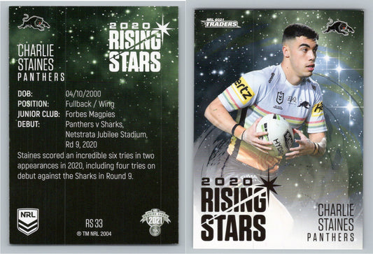 Card # RS 33 Charlie Staines Panthers Rising Star NRL 2021 Traders