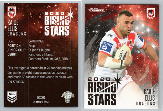 Card # RS 38 Kaide Ellis Dragons Rising Star NRL 2021 Traders